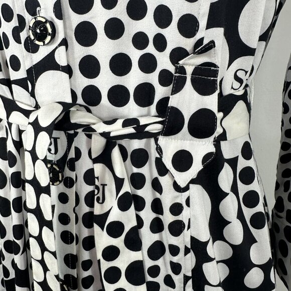 St. John Sport Belted Logo/Circle Print 3/4 Sleeve Shirt Dress Cotton Blend Sz S - Picture 7 of 16
